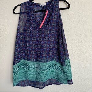 Active USA Paisley Screen Print Tank Top Women’s Floral Blue Teal Size Small
